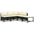 vidaXL 5-Piece Patio Lounge Set, PE Rattan Construction with Powder-Coated Steel Frame, Cream White 100% Polyester Cushions, Includes Corner and Middle Sofas, Footstool - Black