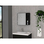 Queets Medicine Single Door Cabinet with Mirror, 2 Open Shelves, and 3 Inner Shelves, Black