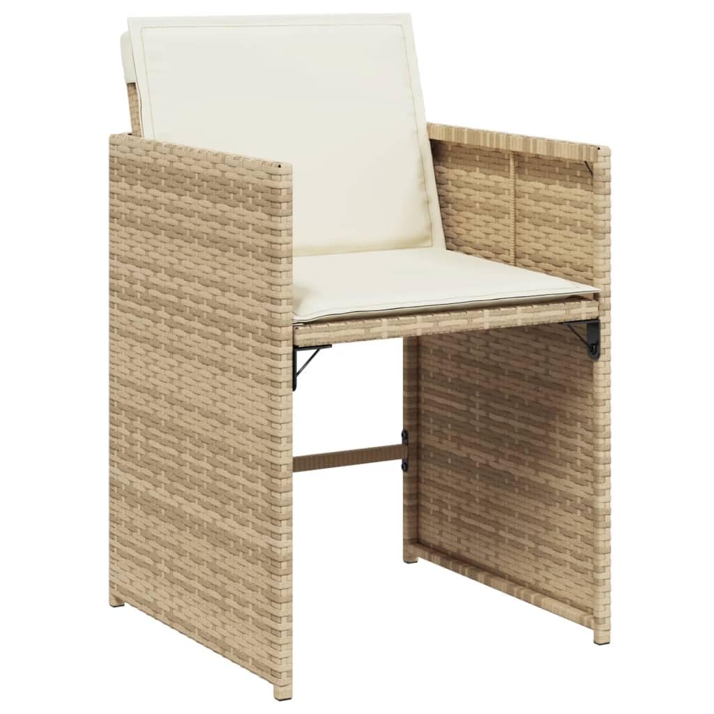vidaXL Patio Dining Set with Cushions - 9 Piece Beige Poly Rattan Outdoor Garden Furniture, Acacia Wood Table Top 43.3x41.7x28.7 - Foldable Storage & Removable Cushion Covers