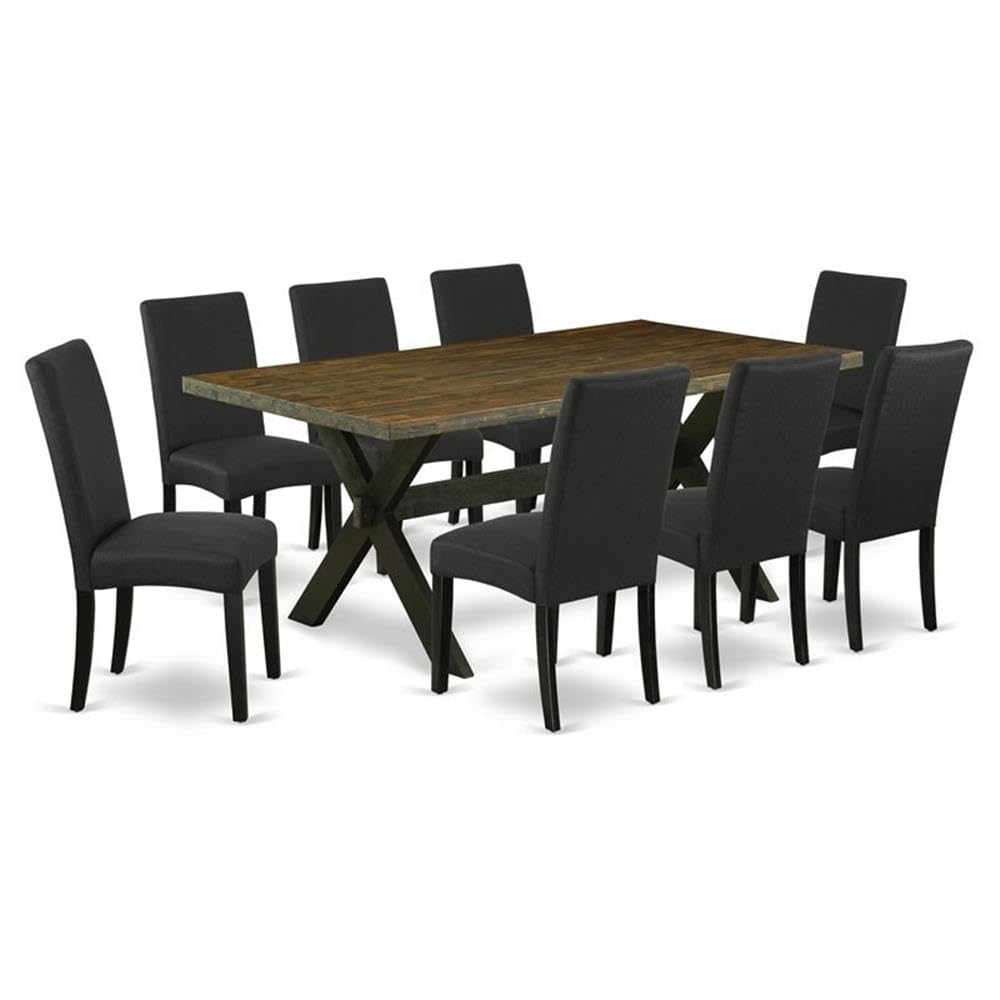 East West Furniture X677Dr124-9 9 Piece Dining Room Table Set Includes A Rectangle Kitchen Table With X-Legs And 8 Black Color Linen Fabric Parson Dining Chairs, 40X72 Inch, Multi-Color