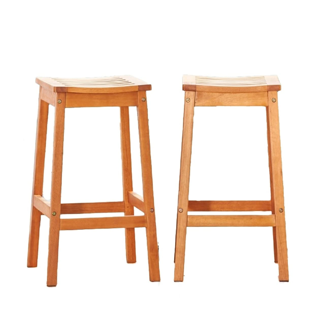 HomeRoots Honey Wood: Eucalyptus Set of Two Natural Wood Dining Stools