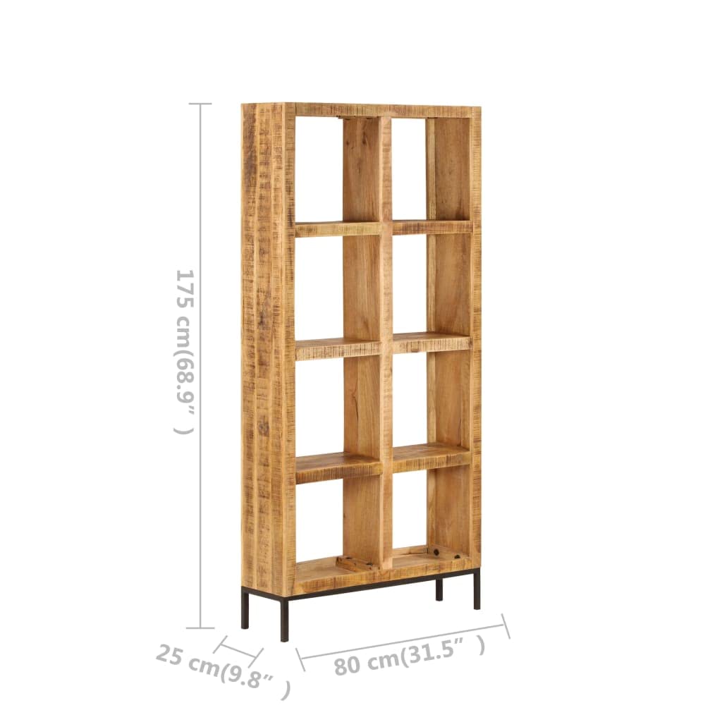 vidaXL Industrial Bookshelf Made of Solid Mango Wood with 8 Compartments, Polished and Lacquered - Brown, 31.5&quot;x9.8&quot;x68.9&quot;