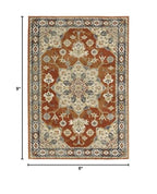 HomeRoots 508443 6 x 9 ft. Rust Beige Teal Blue & Gold Oriental Power Loom Stain Resistant Rectangle Area Rug