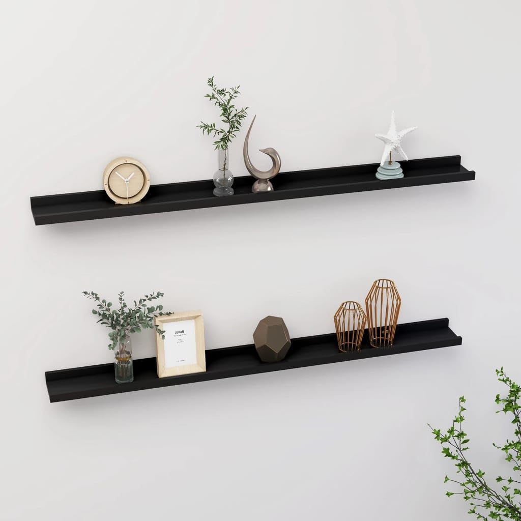 vidaXL Black Wall Shelves 2 pcs - Versatile 39.4"x3.5"x1.2" MDF Storage Solutions for Modern Home Decor