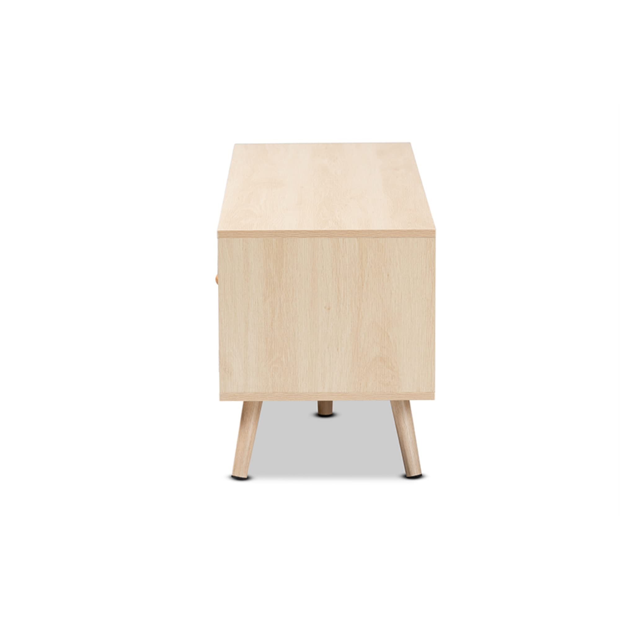 Baxton Studio Sebille Light Brown Wood 2-Door TV Stand with Natural Rattan