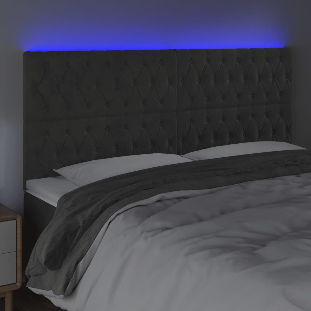 Vidaxl Led Headboard Home Indoor Bedroom Bed Accessory Upholstered Bed Header Furniture With Led Dark Gray 78.7"X2.8"X46.5"/50.4" Velvet