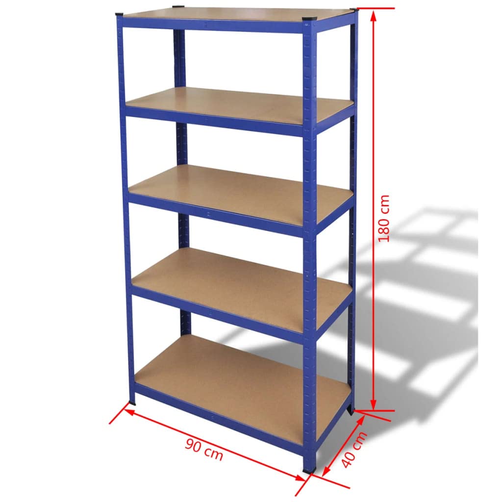 vidaXL 5-Layer Storage Shelf | Heavy Duty Blue Steel & Engineered Wood Construction | High Load Capacity up to 1929 lb | Adjustable Assembly | Ideal for Kitchens, Offices, Basements | Corrosion Re...