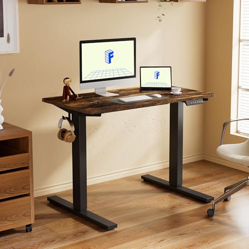 Flexispot En1 Whole-Piece Adjustable Desk, 48X24 Electric Standing Desk Sit Stand Desk For Home Office (Black Frame + Rustic Top, 2 Packages)