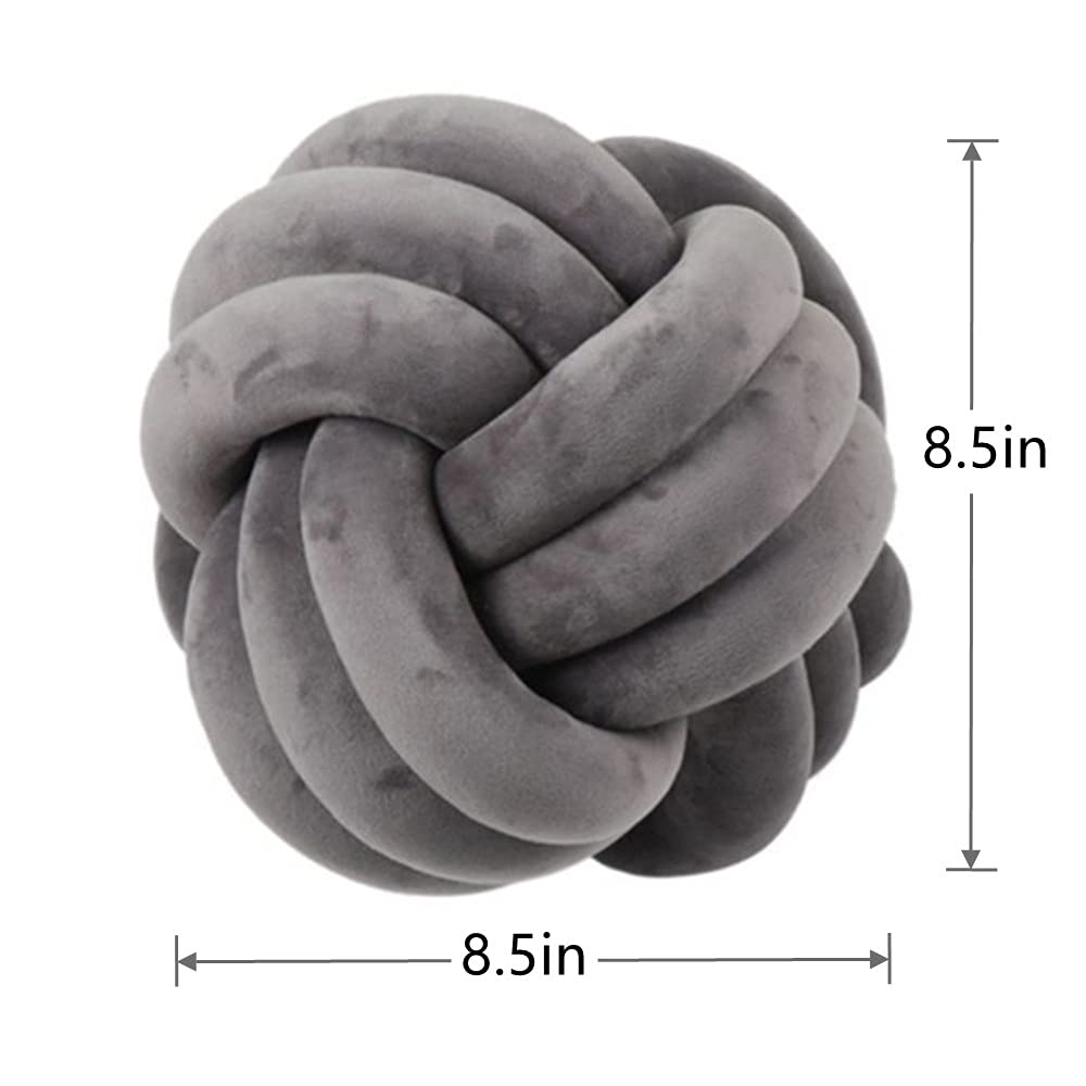 Knot Pillow Ball Round Cushion Pillows, Children Room Decoration Plush Toys Calming Stress Relief Toy (Dark Gray,8.5In/22Cm)