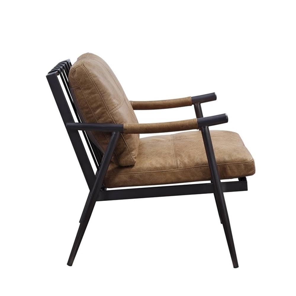 Acme Anzan Padded Cushion Accent Chair in Berham Chestnut Leather