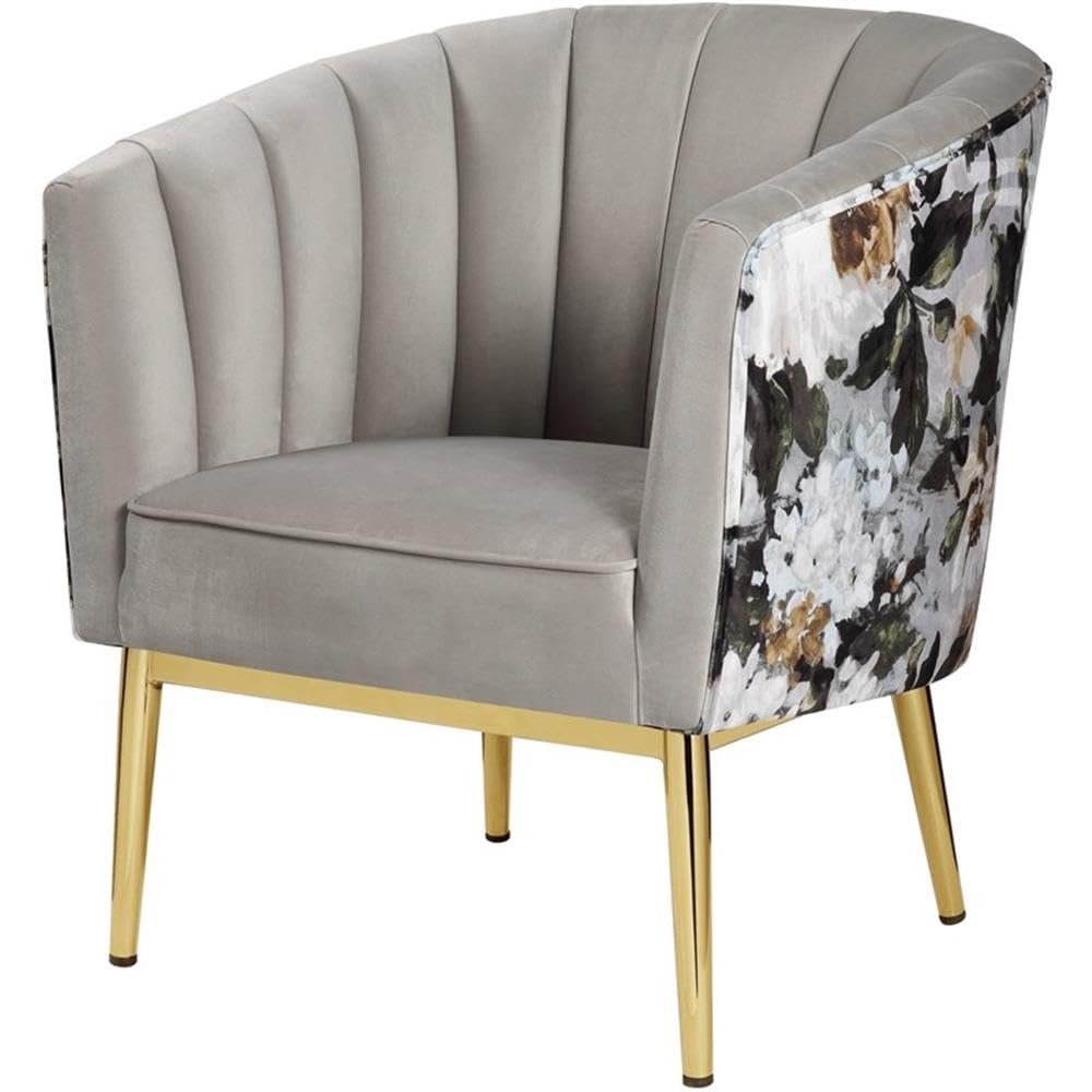 Acme Colla Velvet Upholstered Accent Chair In Gray And Gold