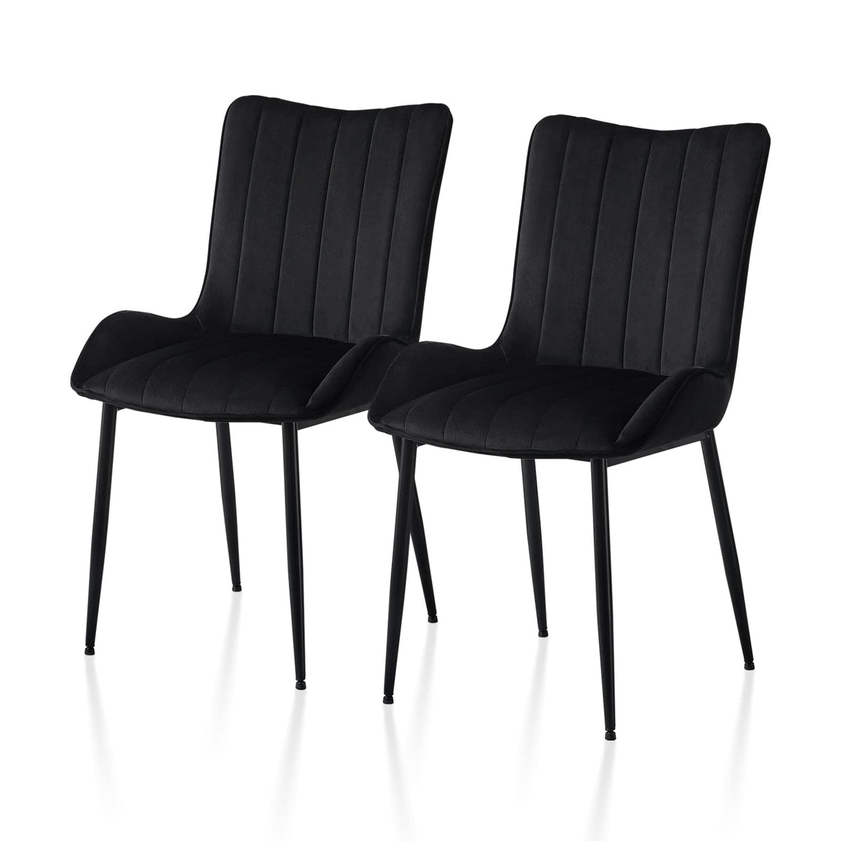 Tukailai Velvet Upholstered Dining Chairs Set Of 2 With Sturdy Metal Legs, Mid-Century Modern Velvet Accent Desk Chair Open Arm Side Chair For Kitchen Living Room Guest, Bed Room Black