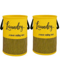 JoyeCrafts Decorative Laundry Hamper with Handles, Yellow Striped Pattern, Set of 2