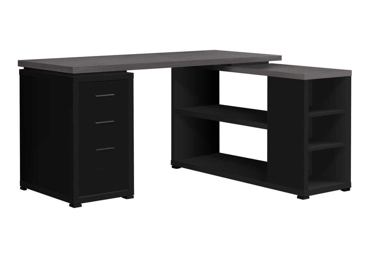 Monarch Specialties Computer Desk L-Shaped Corner Desk with storage - Left or Right Facing - 60'L (Black - Grey Top)