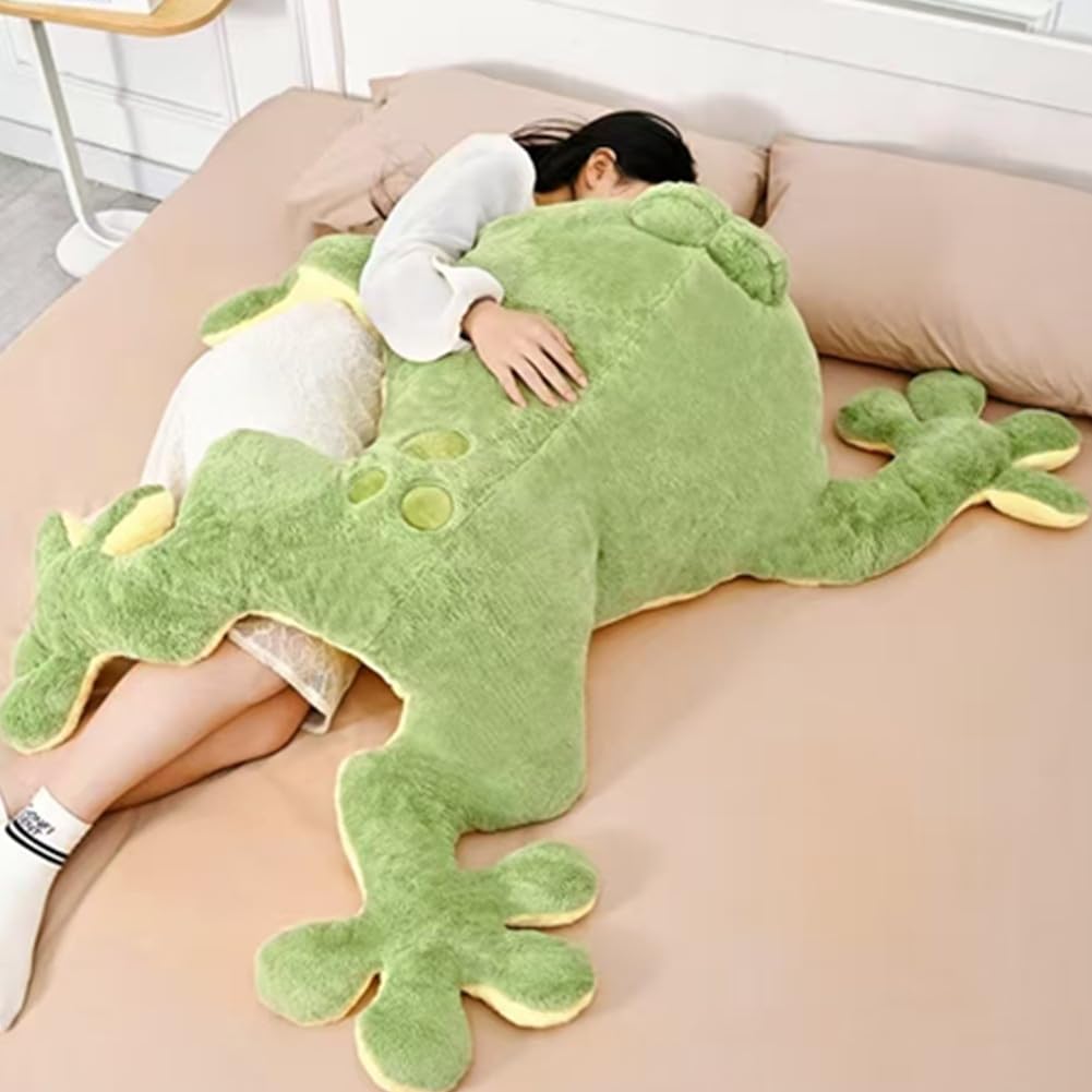 Huniupore Large Frog Stuffed Animal Green Frog Plush Toy Frog Plushies Hugging Pillow Gift For Boys Girls (39.4In)