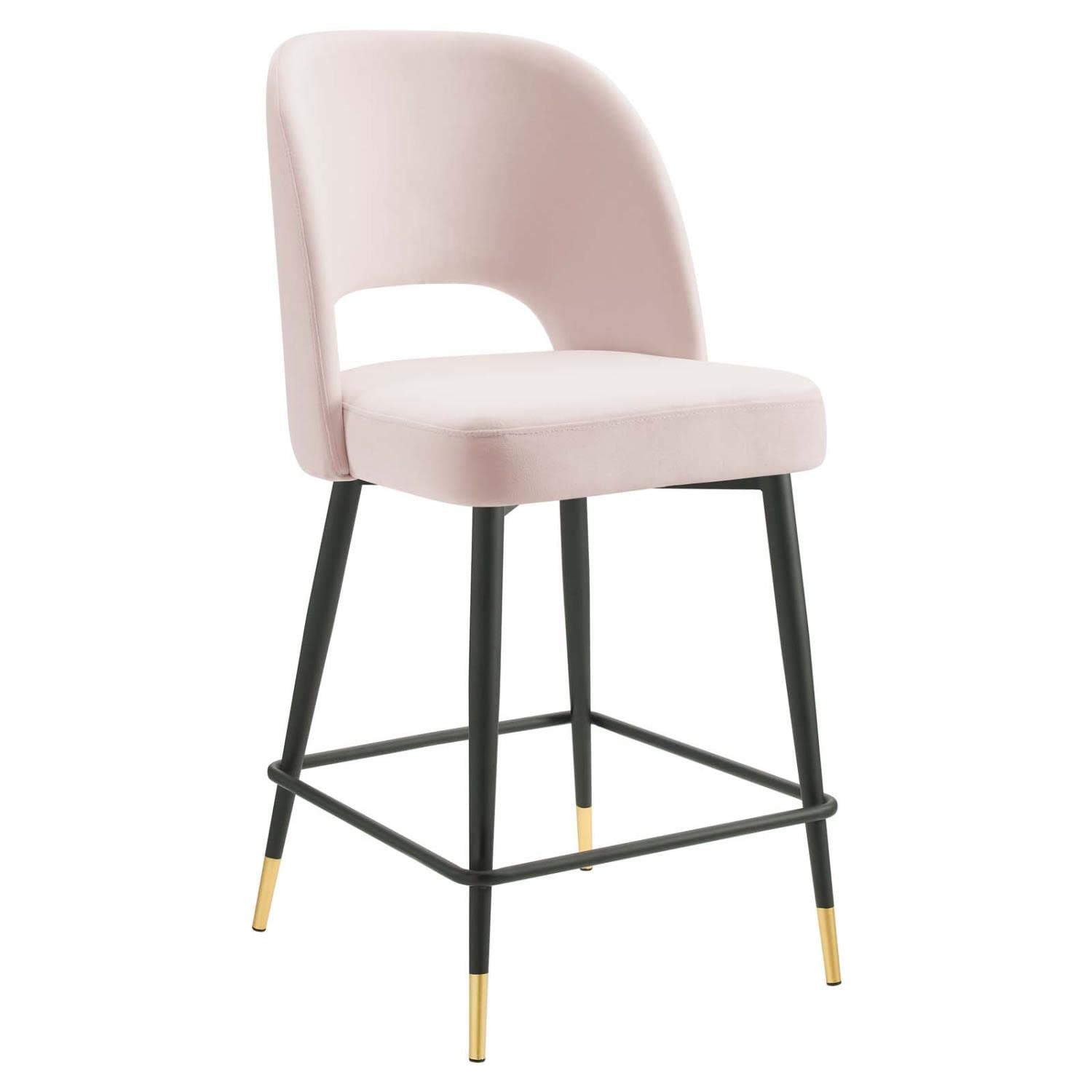 Modway Rouse Performance Velvet Counter Stool in Pink with Black Legs