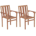 vidaXL 2X Solid Teak Wood Stacking Patio Chairs Water-Base Finish Outdoor Home Backyard Patio Seat Seating Relaxer Armchair Furniture