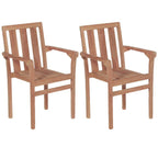 vidaXL 2X Solid Teak Wood Stacking Patio Chairs Water-Base Finish Outdoor Home Backyard Patio Seat Seating Relaxer Armchair Furniture