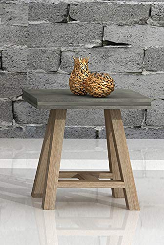 HomeRoots Concrete, Solid Acacia Wo 22' Concrete and Solid Acacia Wood End Table