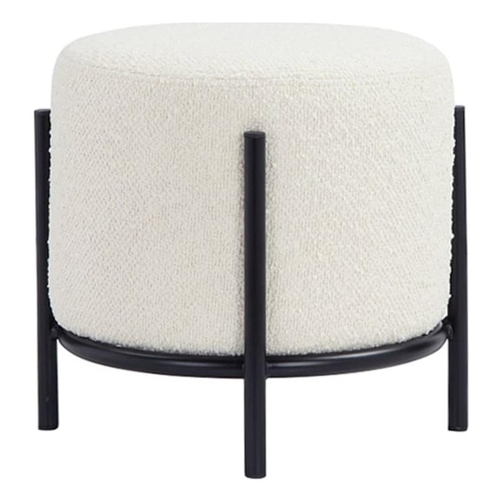 Pangea Home Lolo Round Stool Boucle Fabric White