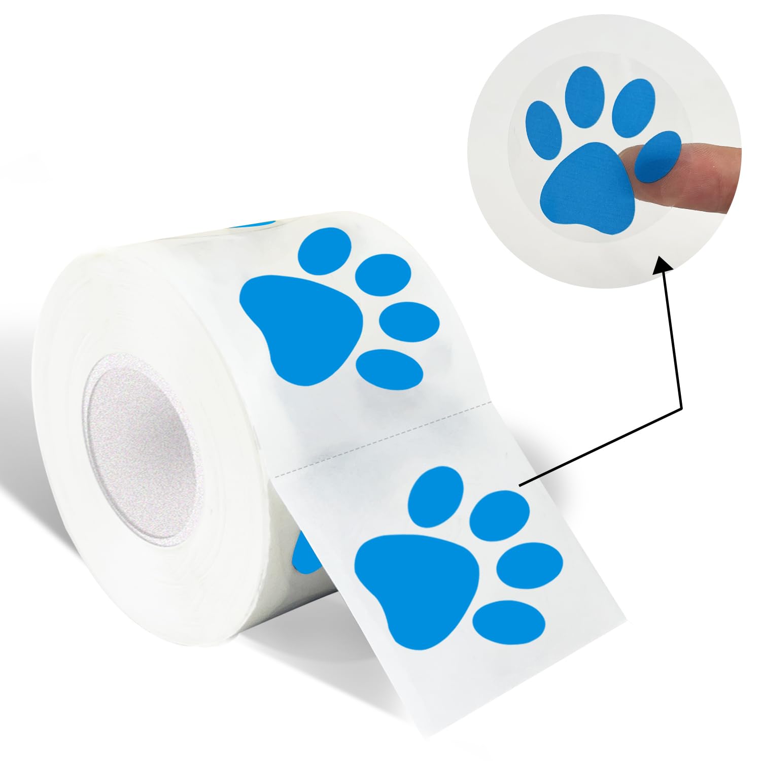 Yeachlaing Paw Print Stickers, 1.5 ' Clear Round Bear Paw Stickers (500 Pcs, Blue)