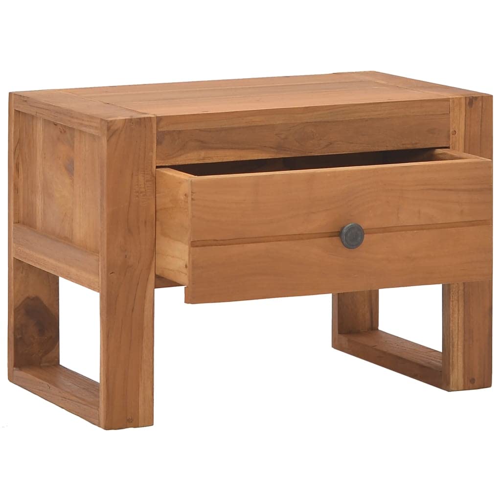 vidaXL Bedside Cabinet in Solid Teak Wood, Compact Size (19.7&quot;x11.8&quot;x13.8&quot;), Colonial-Style Design, Single Drawer Storage, Easy Assembly, Ideal Nightstand for Bedroom