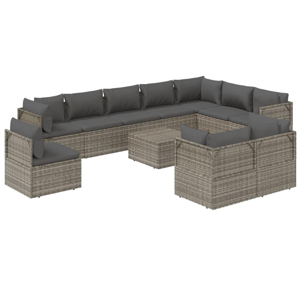 Vidaxl Patio Furniture Set 11 Piece, Lounge Sofa Set For Porch Deck Garden, Outdoor Furniture Set With Cushions, Outdoor Sofa, Gray Poly Rattan