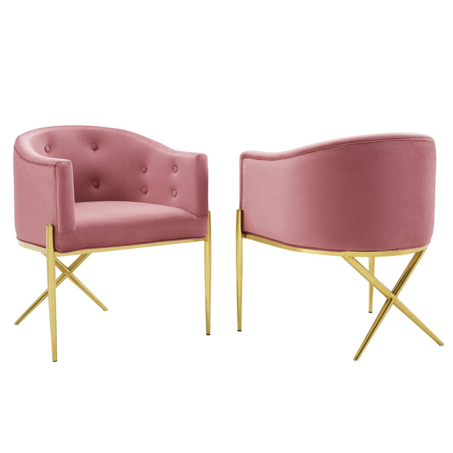 Modway Savour Tufted Performance Velvet Accent Armchair, Dining Chair - Set Of 2, Dusty Rose