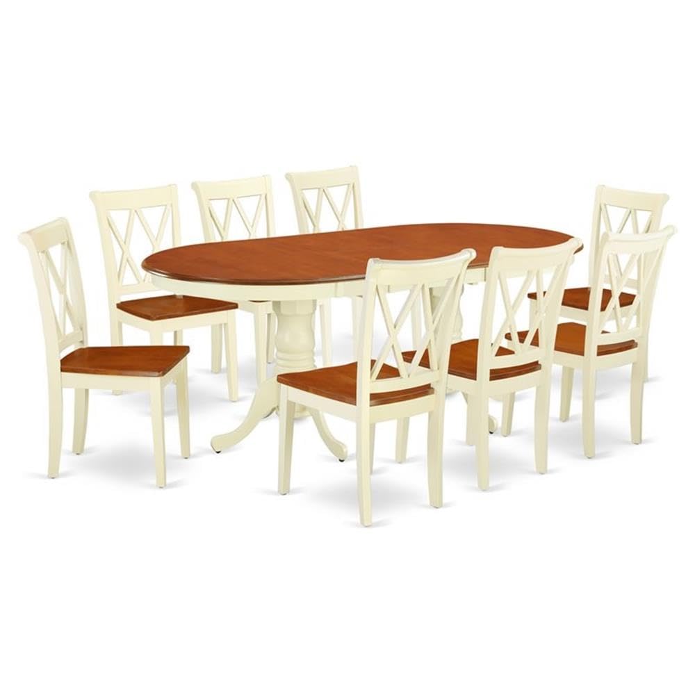 East West Furniture Oval Dining Table Set With 18 Leaf And Double X Back Chairs 9Pc