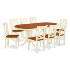 East West Furniture Oval Dining Table Set With 18 Leaf And Double X Back Chairs 9Pc Asian Hardwood/Buttermilk And Cherry