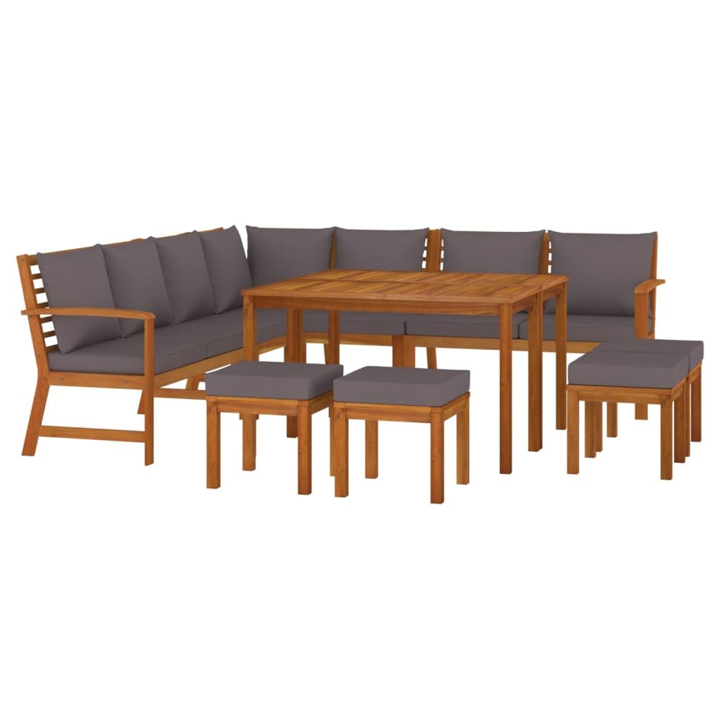 vidaXL 11 Piece Patio Dining Set with Cushions Solid Wood Acacia