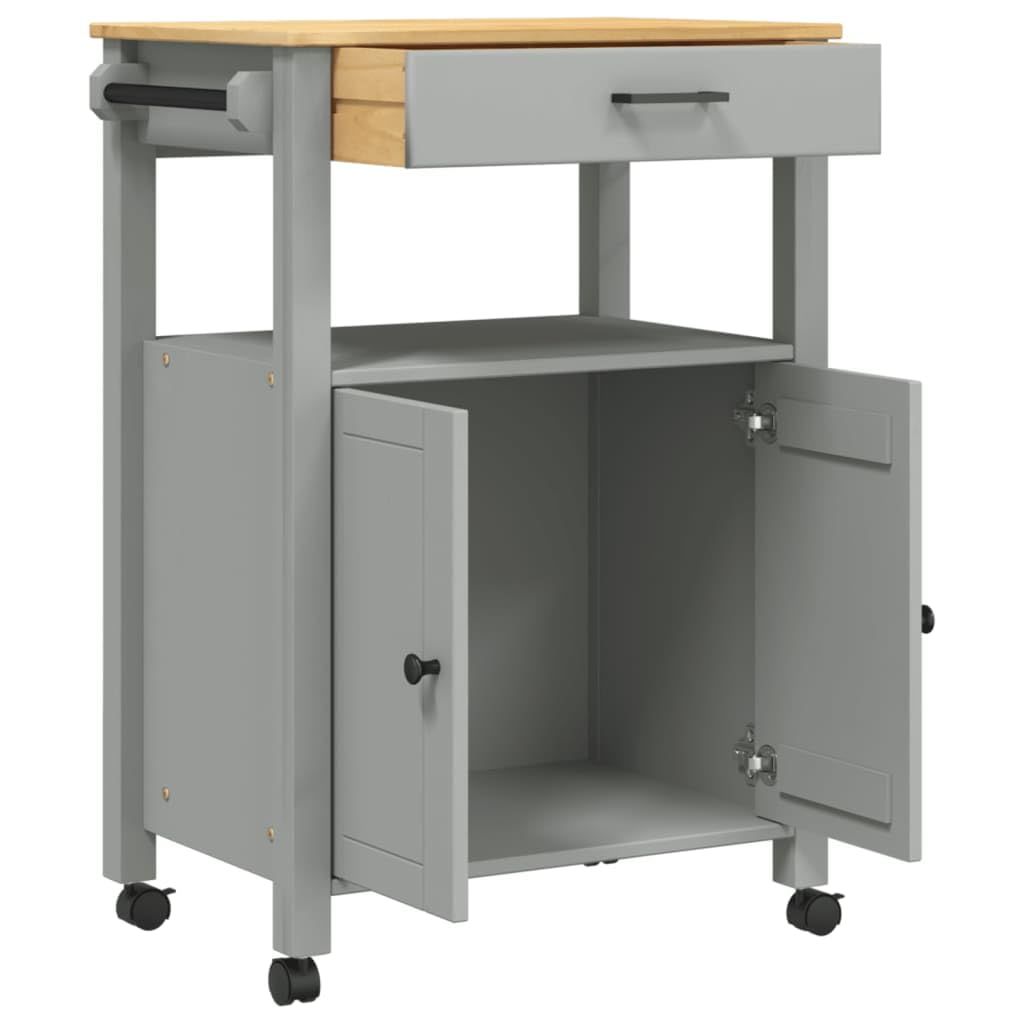 vidaXL Kitchen Trolley Rolling Cart - Solid Pine Wood with Drawer, 2 Doors, Wheels, Gray/Honey Wax, 23.6&quot;x15.7&quot;x35.4&quot;
