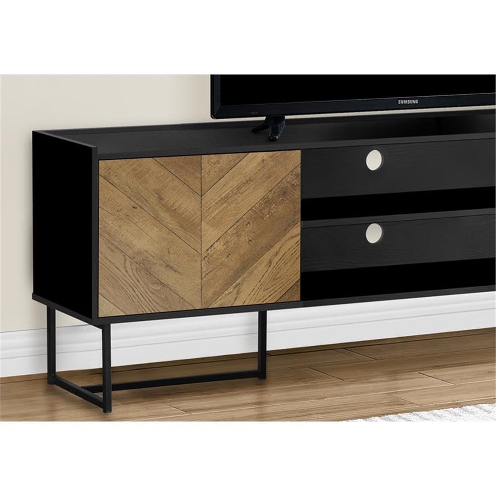 Monarch Specialties I 2752 Tv Stand, 72 Inch, Console, Media Entertainment Center, Storage Cabinet, Living Room, Bedroom, Brown and Black Laminate, Black Metal, Contemporary, Modern
