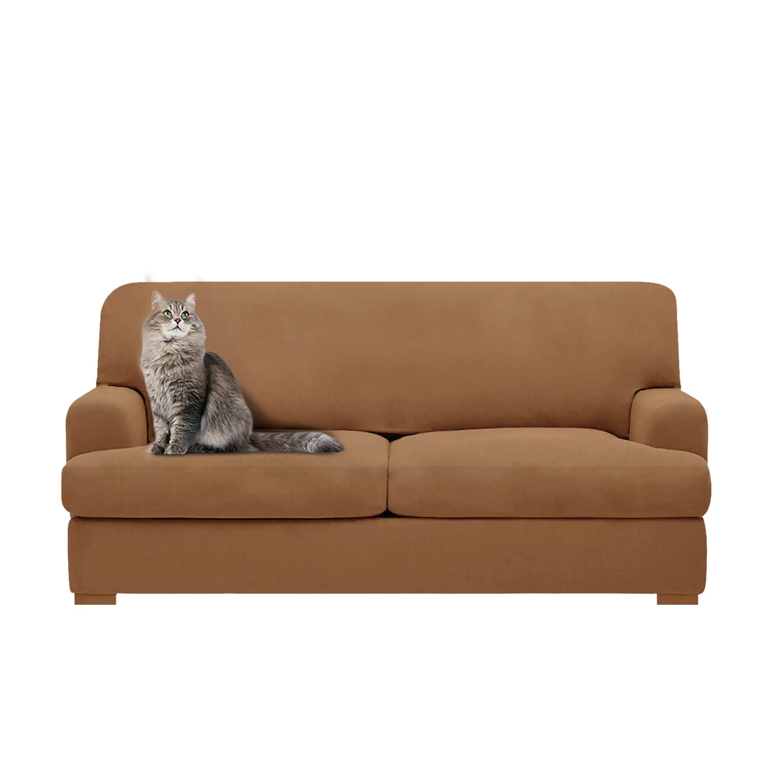 Molasofa T Cushion Loveseat Slipcover With 2 Individual T Cushion Shape Seat Covers,3 Pieces Stretchable Washable Non-Pilling Non-Slip Love Seat Covers Covers(Oversized Loveseat,Brown)