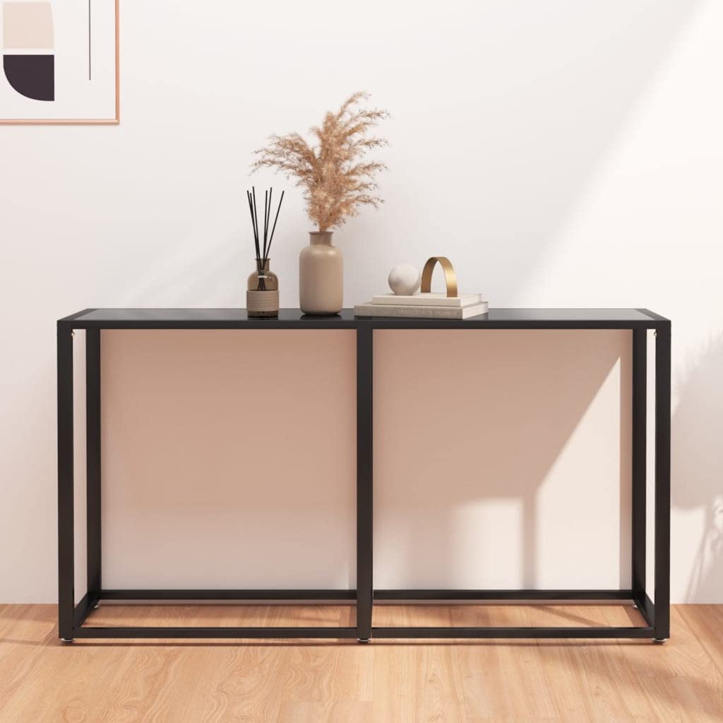 vidaXL Console Table in Black-Tempered Glass and Powder-Coated Steel-Modern Simplistic Design for Home or Office