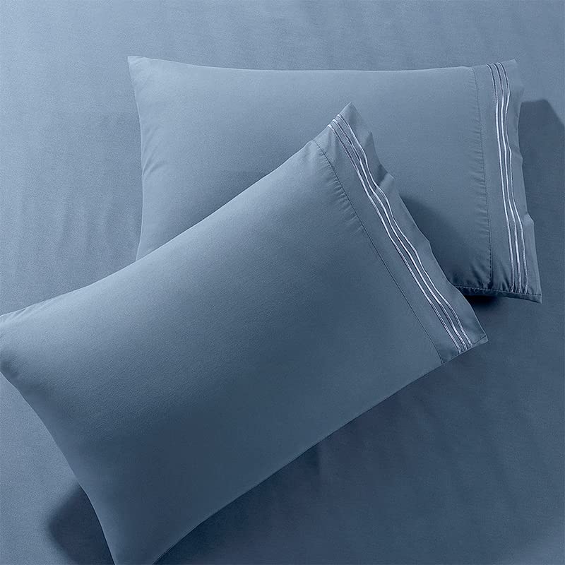 Pure Bedding Pillow Cases Queen [2-Pack, Ash Blue] - Hotel Luxury Pillow Case - Sateen Weave, Premium Microfiber - Soft And Brea
