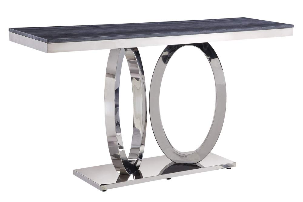 Acme Furniture Zasir Sofa Table, Gray Printed Faux Marble & Mirrored Silver Finish