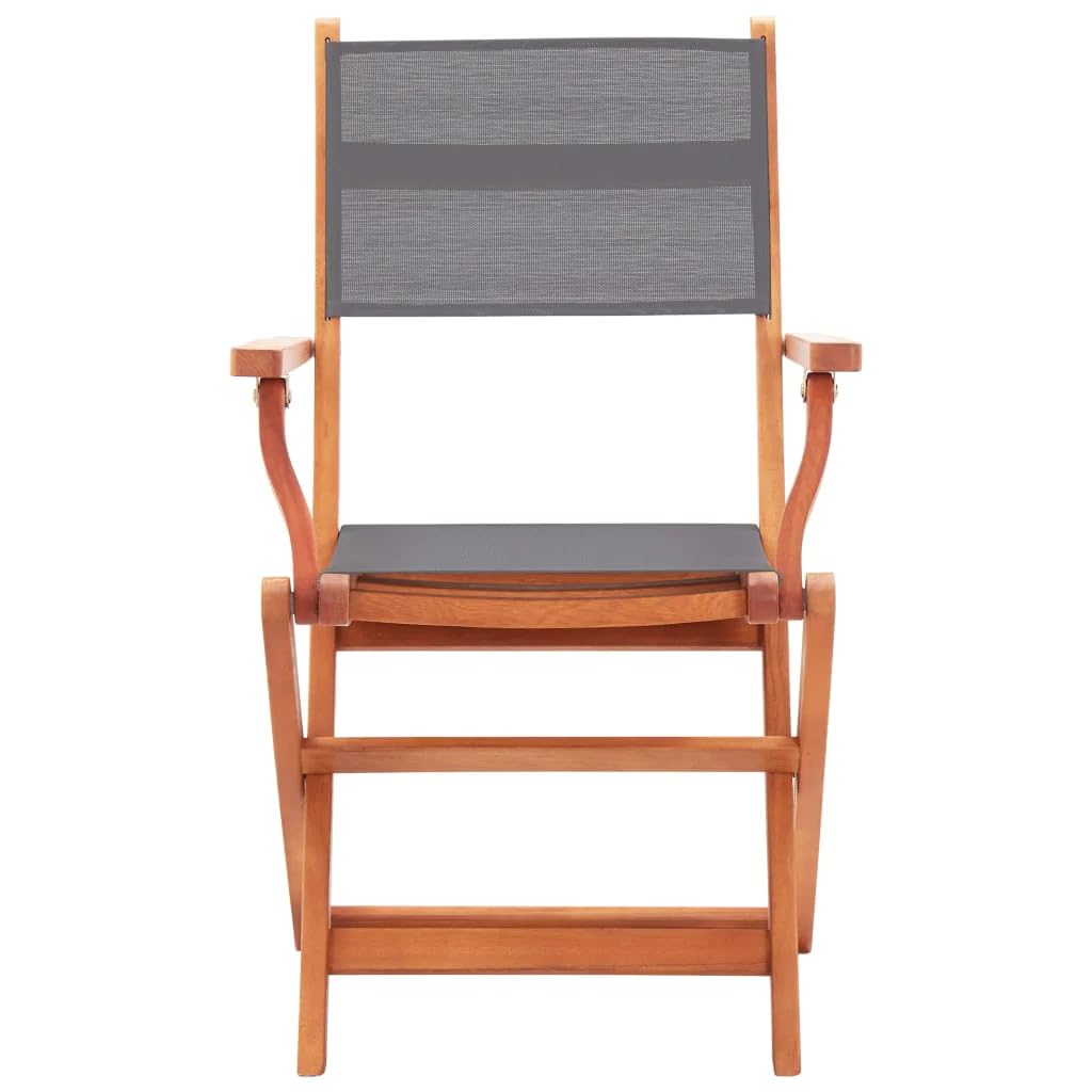 vidaXL Folding Patio Chairs 2 pcs Gray Solid Wood Eucalyptus and Textilene