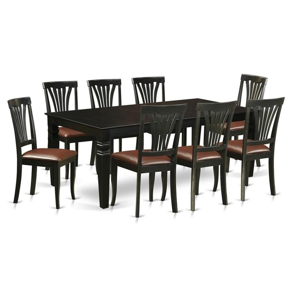 East West Furniture LGAV9-BLK-LC 9 Piece Dining Set Includes a Rectangle Dining Room Table with Butterfly Leaf and 8 Faux Leather Upholstered Chairs, 42x84 Inch, Black