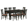 East West Furniture LGAV9-BLK-LC 9 Piece Dining Set Includes a Rectangle Dining Room Table with Butterfly Leaf and 8 Faux Leather Upholstered Chairs, 42x84 Inch, Black