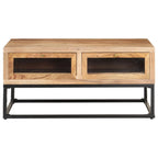 vidaXL Coffee Table with Drawers – Solid Acacia Wood, Industrial Design, Easy Assembly, Storage Solution, Home Decor, 35.4x23.6x15.7