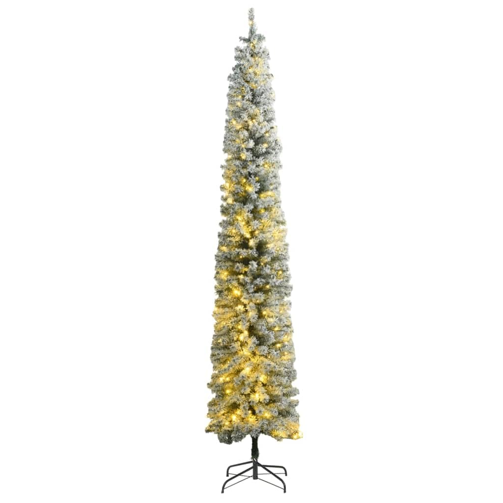 vidaXL Green and White Slim Space-Saving Christmas Tree with Flocked Snow and 300 LEDs 118.1&quot; Height