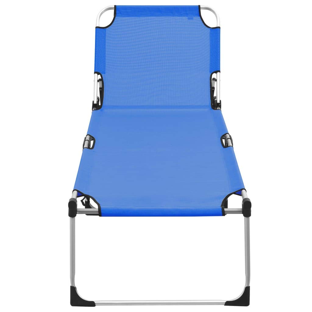 vidaXL Extra High Folding Senior Sunbed Patio Garden Outdoor Terrace Yard Furniture Camping Day Bed Chair Cot Sun Lounger Blue Aluminum