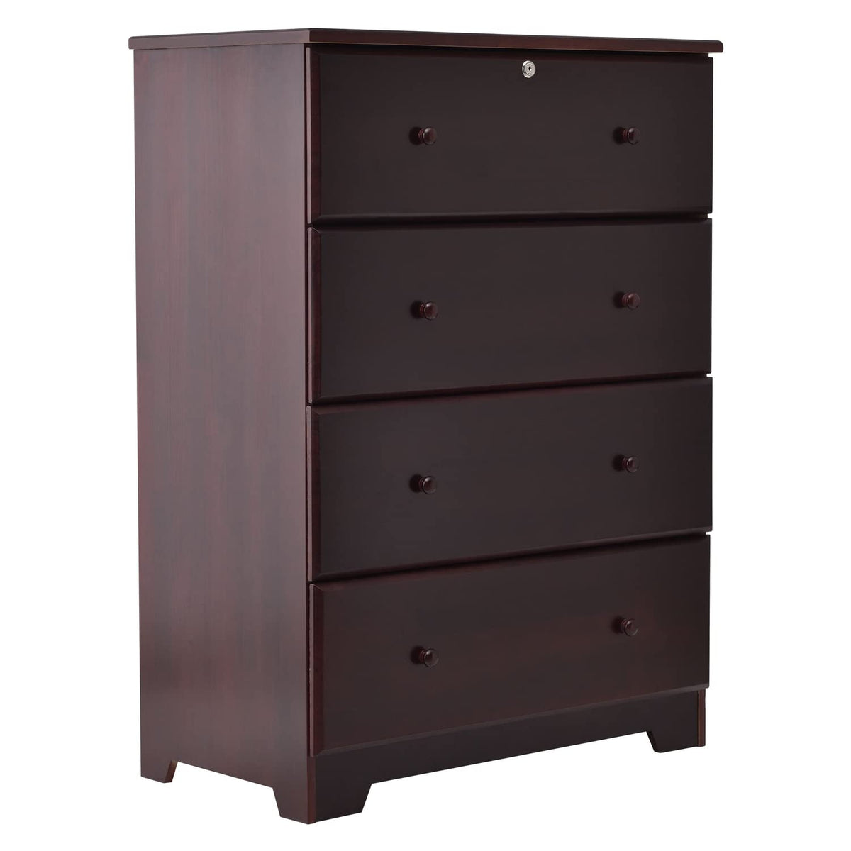 Better Home Products Isabela Solid Pine Wood 4 Drawer Chest Dresser in Mahogany