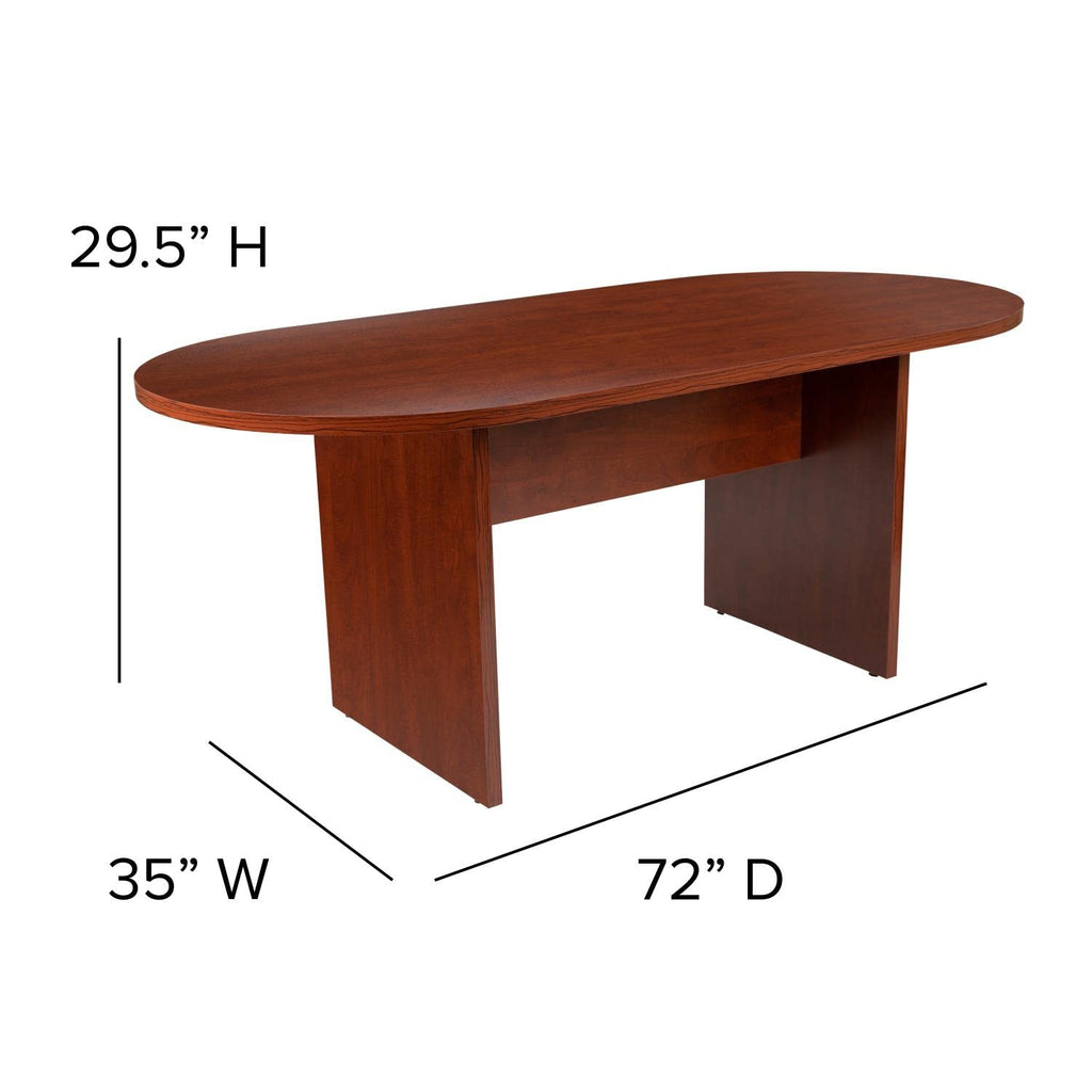 Flash Furniture Lake 5 Piece Cherry Oval Conference Table Set With 4 Black Leathersoft-Padded Task Chairs