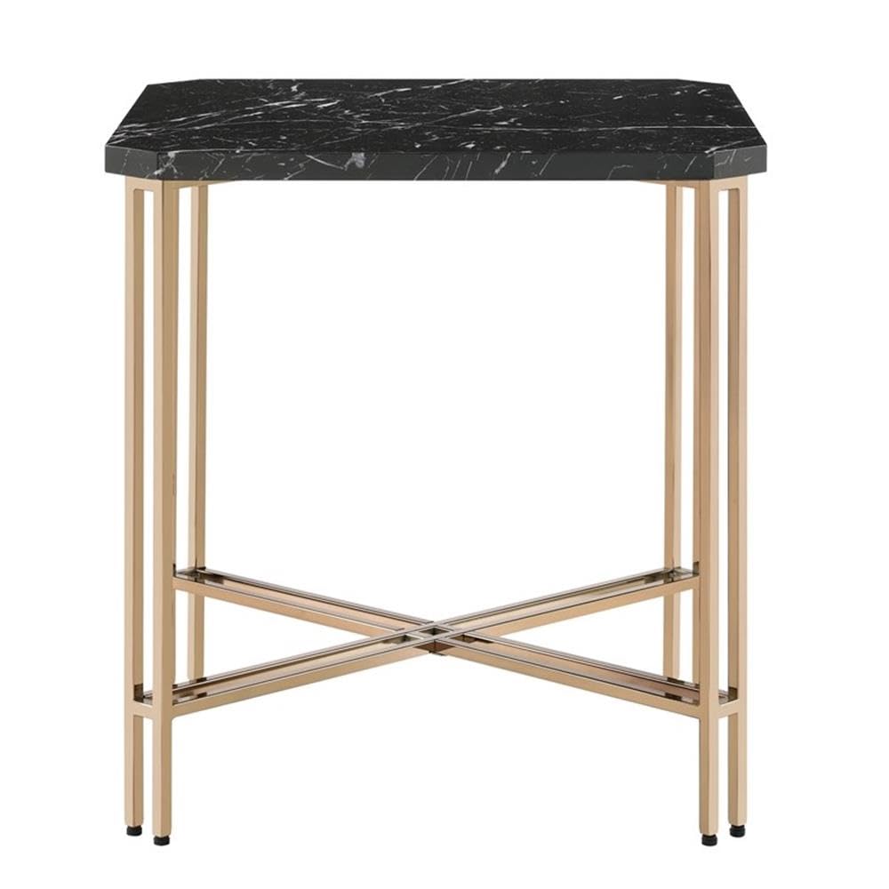 Steve Silver Co Daxton Black Faux Marble End Table, And Gold Metal Iron Legs, Cross Legs, Dorm, Apartment,Office, Bedroom Corner, 22' D X 22' W X 24' H, Black, Gold