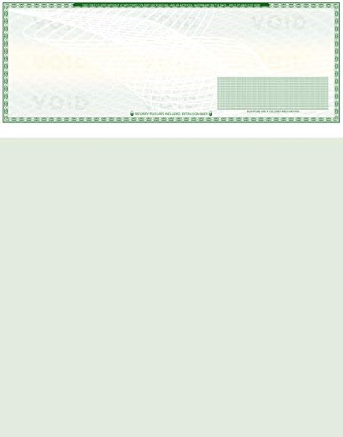 50 Blank Check Stock - Check On Top Art Deco- Paper Weight # 70'High Security' Check Paper Green Art Deco