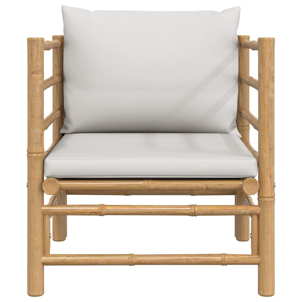 vidaXL Durable Natural Finish Bamboo Patio Sofa with Light Gray Cushions - Comfortable Seating with Backrest, Easy Assembly, and Modular Design.