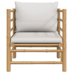 vidaXL Durable Natural Finish Bamboo Patio Sofa with Light Gray Cushions - Comfortable Seating with Backrest, Easy Assembly, and Modular Design.