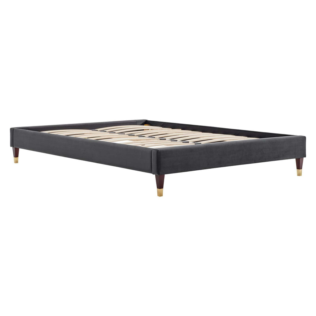 Modway Harlow 79" King Performance Velvet Platform Bed Frame In Charcoal